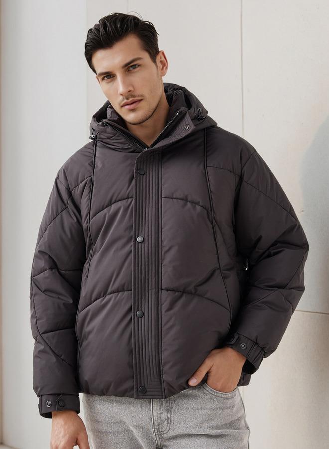 ايكونيك جاكيت رجالي مبطن بغطاء رأس بقصة عادية - Image 1