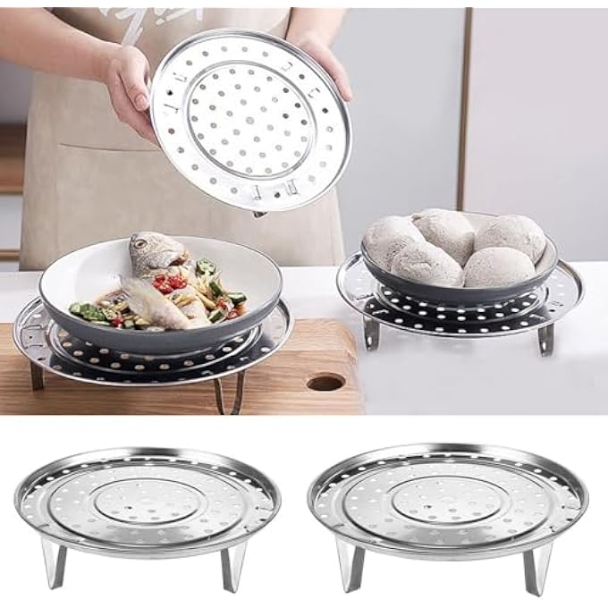 WUZIA 2Pcs Stainless Steel Steamer Basket Egg Rack Set Durable Kitchen Dining Pot Accessories For Efficient Cooking - Image 4
