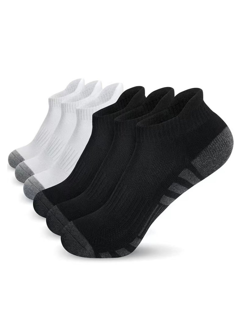 نوفولان جوارب رياضية رجالية للجري - عبوة من 6 جوارب رياضية للرجال، تتضمن 3 أزواج سوداء و3 أزواج بيضاء، ماصة للرطوبة، مصنوعة من نسيج شبكي يسمح بالتهوية، مانعة للانزلاق، مناسبة للجري وكرة السلة - Image 1