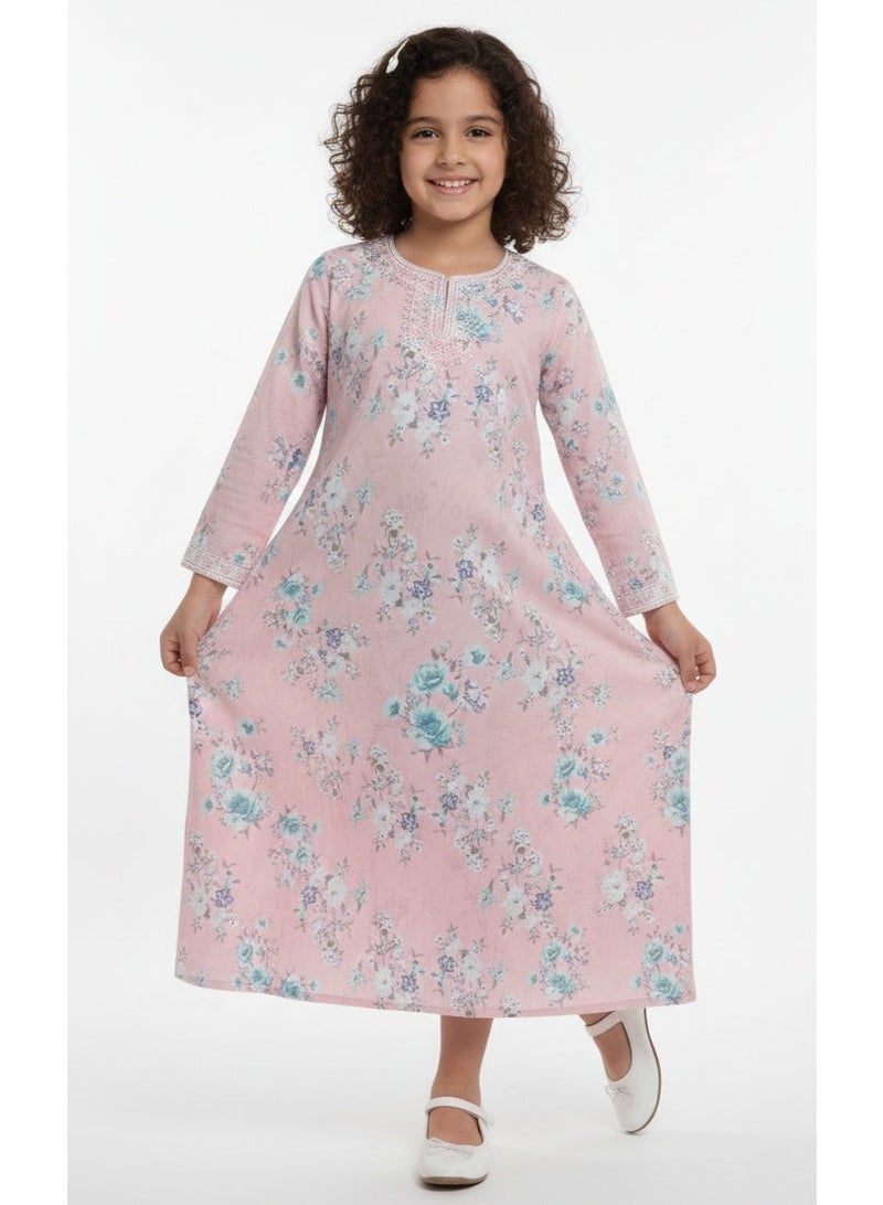 HANA & SARA Girls Arabic Digital Print Jalabiya – Pastel Floral Festive Viscose Blended Comfort Dress - Image 5