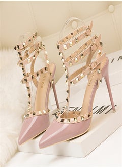 Eloshman 10cm LacquerLeather Metal Rivet Hollowed Out Roman Slim Heel High Heels  - Image 1