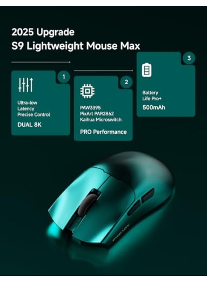 Eweadn S9 Max Wireless Gaming Mouse, 59G Ergonomic Computer Mouse, Triple Modes, 8K Polling, 26K DPI, PAW3395 Optical Sensor, Kailh Switch, 250h Battery Life, Programmable for PC/Win/Mac(Green) - Image 2