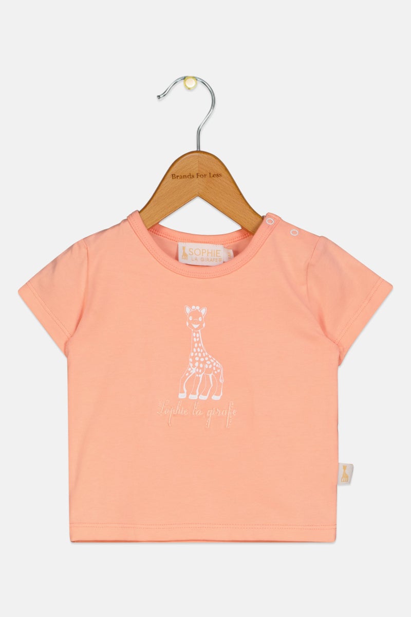 Sophie la girafe Toddlers Girl Graphic Print Short Sleeve Top, Peach - Image 1