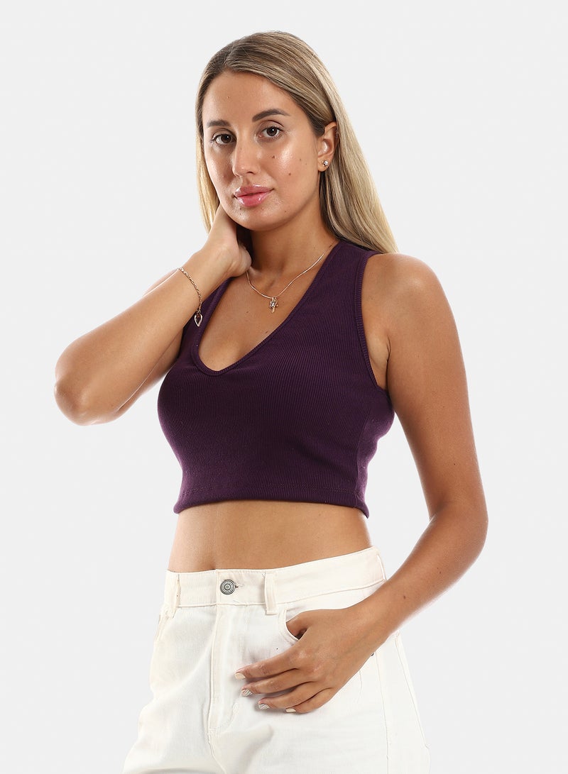 belle Slim Fit Solid Sleeveless Cropped Top - Image 2