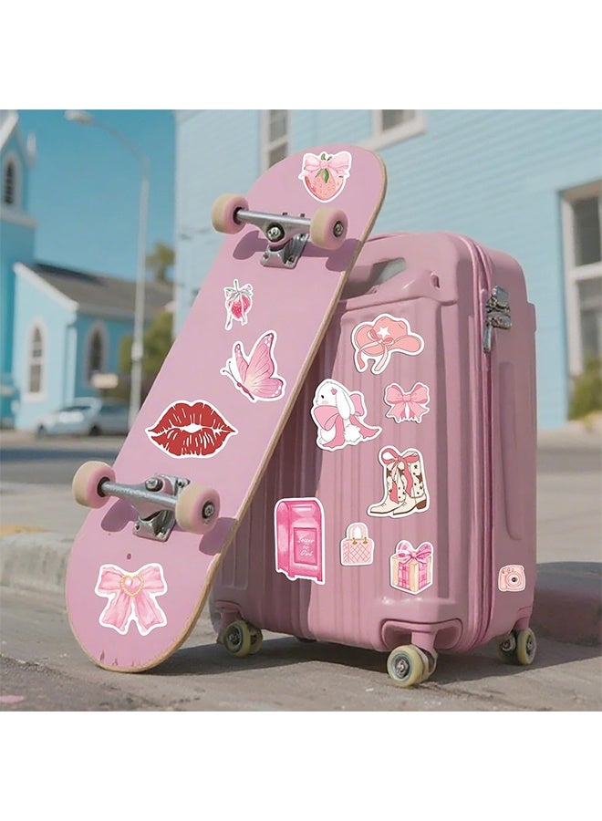 50PCS Coquette Stickers Pink Aesthetic Sticker Pack Cute Bow Tie Decals for Girls Pink Decal for Laptop Vinyl Waterproof Stickers - Image 5