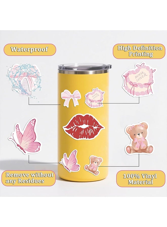 50PCS Coquette Stickers Pink Aesthetic Sticker Pack Cute Bow Tie Decals for Girls Pink Decal for Laptop Vinyl Waterproof Stickers - Image 4