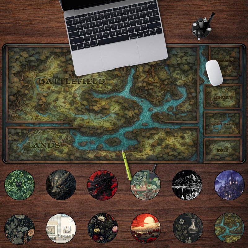Mechanical Cattle Game Forest Large Mouse Pad XXL Green Map Playmat for MTG Adventure Gaming Deskpad Desk Mat for Keyboard and Mouse Mat with Stitched Edges Anti-Slip Funny Desk Pad, 31.5 X 15.8 in - Image 2