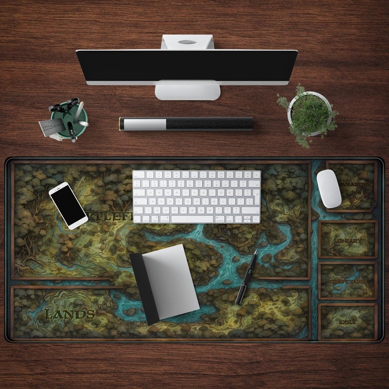 Mechanical Cattle Game Forest Large Mouse Pad XXL Green Map Playmat for MTG Adventure Gaming Deskpad Desk Mat for Keyboard and Mouse Mat with Stitched Edges Anti-Slip Funny Desk Pad, 31.5 X 15.8 in - Image 4