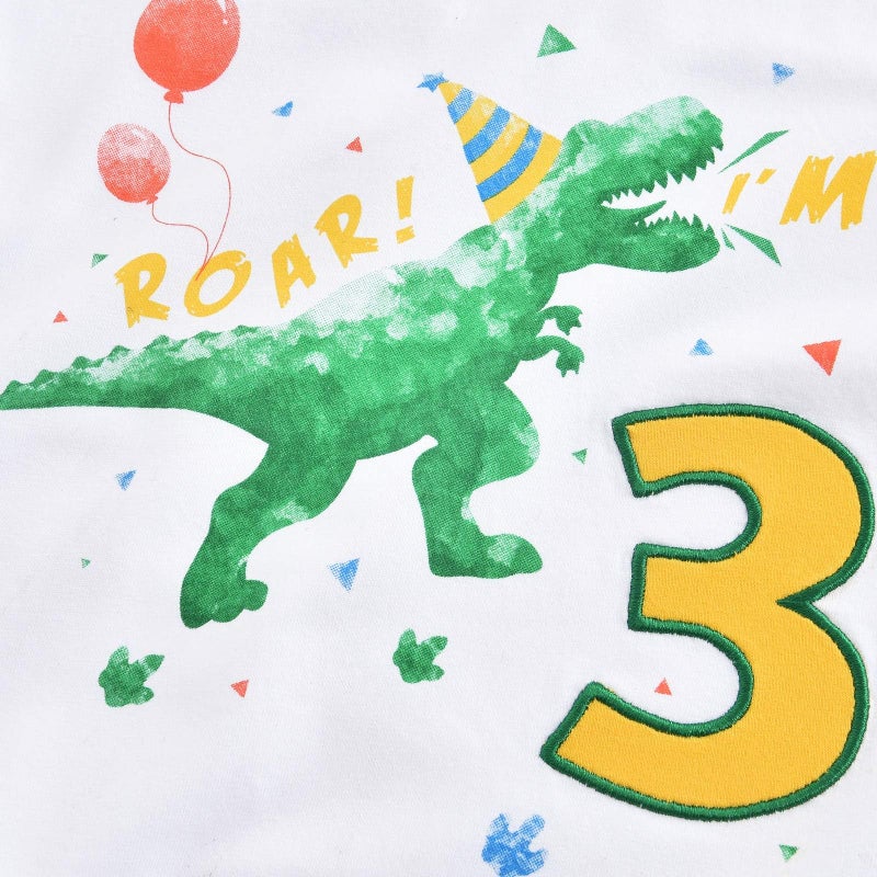 WAWSAM 3rd Birthday Boy Shirt Dinosaur Birthday T-Shirt 3 Year Old Toddler Dinosaur Outfit Cotton White Dino Party Shirt Roar Iâ€™m 3 Short Sleeve Top Tee Toddler Three Rex T Shirt for Kids - Image 2