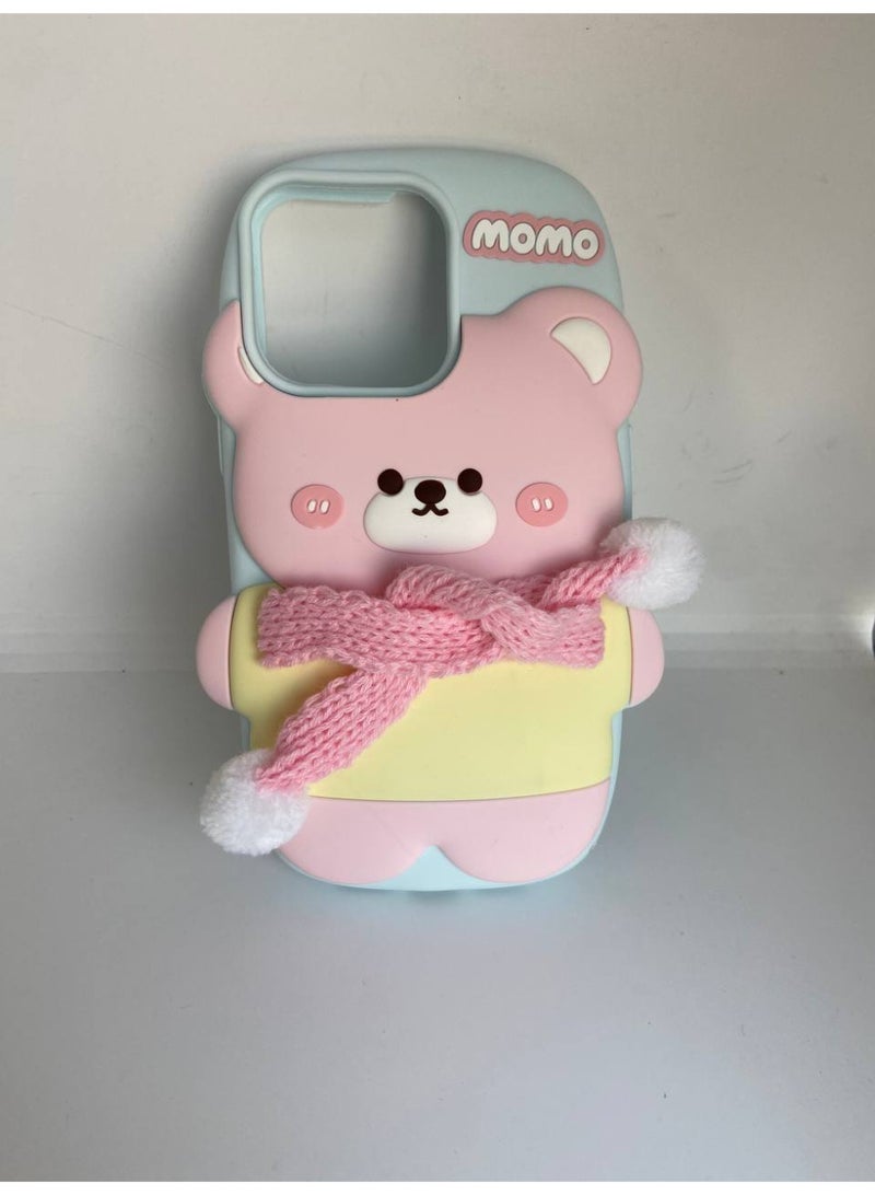 MOMO Stylish 3D Cartoon Case Compatible for iPhone 16 Pro, All-Round Protection, Anti-Slip, Scratch-Resistant, and Fun Aesthetic Cover (Happy Bear) - Image 1