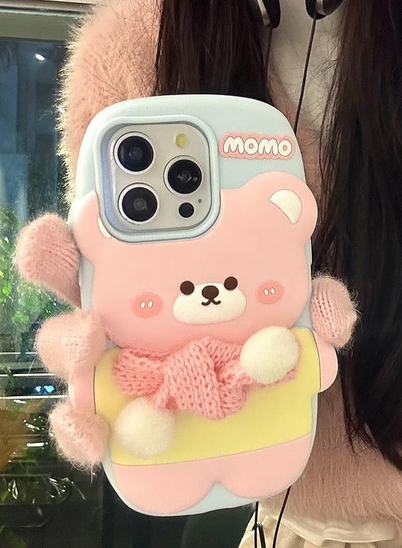 MOMO Stylish 3D Cartoon Case Compatible for iPhone 16 Pro, All-Round Protection, Anti-Slip, Scratch-Resistant, and Fun Aesthetic Cover (Happy Bear) - Image 2