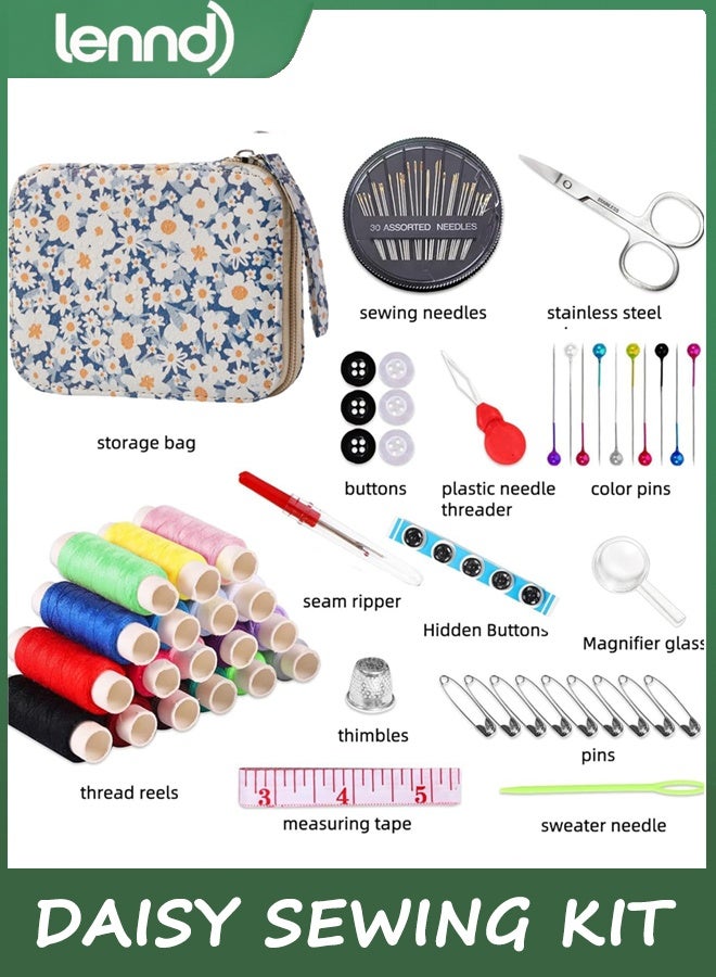 LENND Daisy Sewing Kit Printing Sewing Kit,Professional Sewing Supplies for Adults, Zipper Sewing Needles Set, 87 PCS Travel Sewing Accessory for Emergency, Home - Image 2