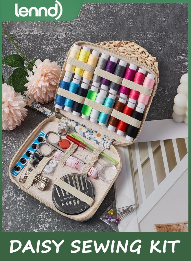 LENND Daisy Sewing Kit Printing Sewing Kit,Professional Sewing Supplies for Adults, Zipper Sewing Needles Set, 87 PCS Travel Sewing Accessory for Emergency, Home - Image 4