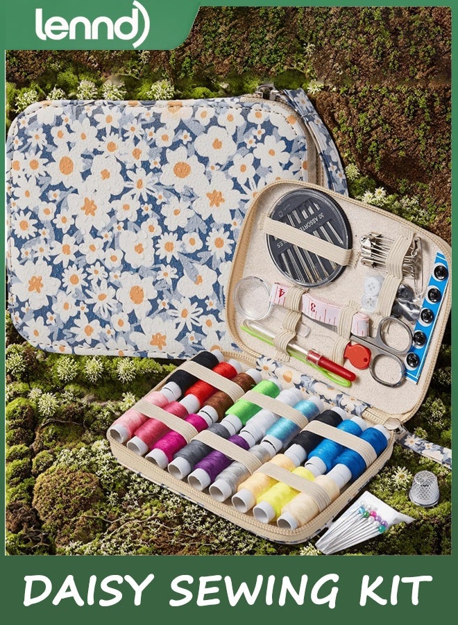 LENND Daisy Sewing Kit Printing Sewing Kit,Professional Sewing Supplies for Adults, Zipper Sewing Needles Set, 87 PCS Travel Sewing Accessory for Emergency, Home - Image 1