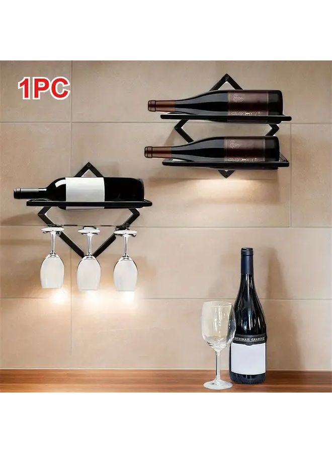 Golden Color Foldable Wall Mounted Wine Rack With Glass Holder For 2 Bottles - Image 1