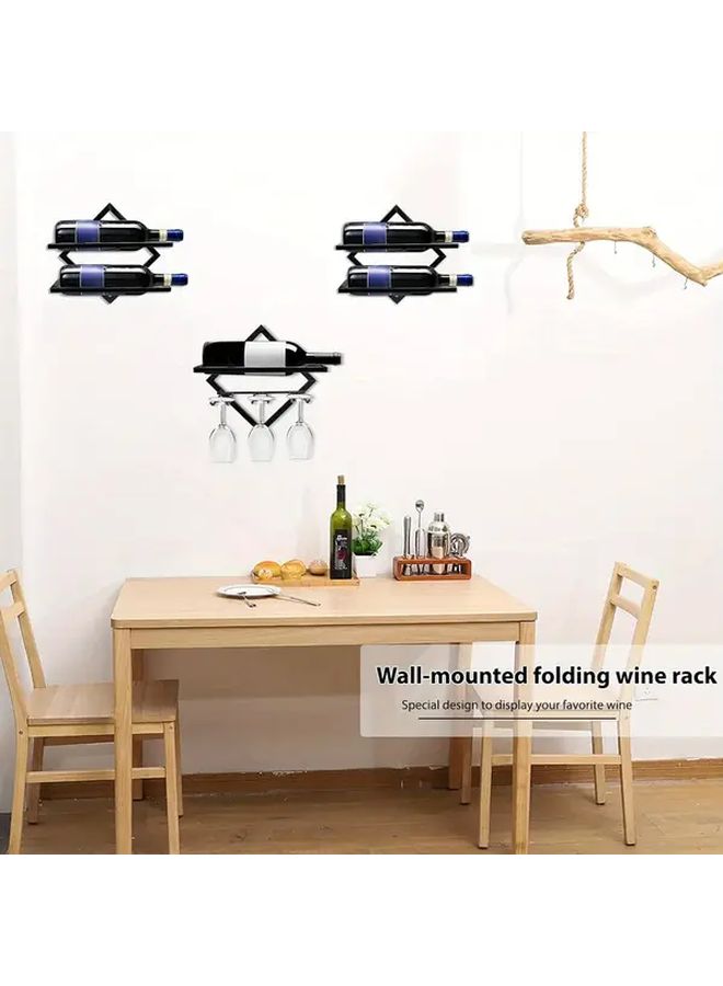 Golden Color Foldable Wall Mounted Wine Rack With Glass Holder For 2 Bottles - Image 4