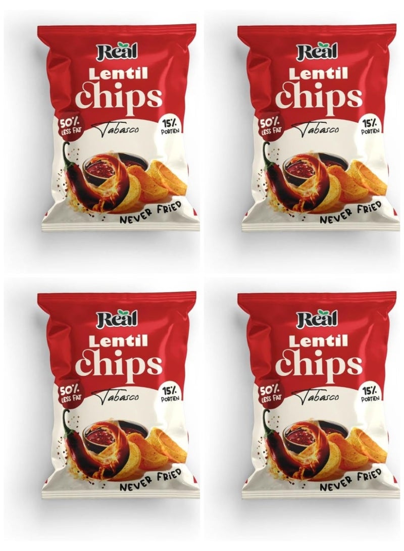 رقائق ريل بنكهة العدس والتاباسكو - 50% دهون أقل، وجبة خفيفة مقرمشة وحارة، 60 غرام (عبوة من 4 قطع)