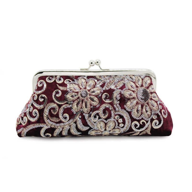 Vintage Sequin Beaded Black Velvet Clutch with Rhinestone Embellishment for Evening and Formal Occasions - Image 1