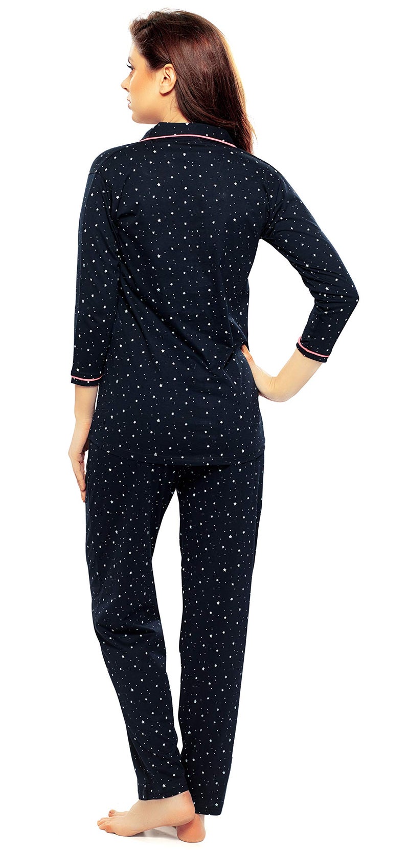 ZEYO Women's Cotton Star & Dot Printed Pajama Set Night Suit Set Of Shirt & Pyjama 5155 (Dark Navy Blue 4XL ) - Image 3