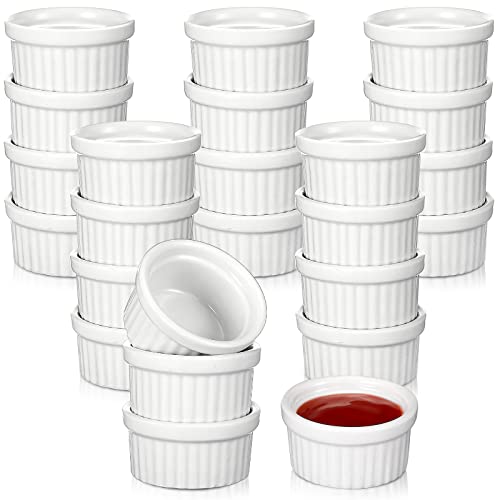 Amyhill 24 Pcs 1 oz Mini Ramekins Small Porcelain Tiny Dipping Sauce Cups Dessert Cups Exactly Designed for Souffle Dish Salsa and Jams - Image 1