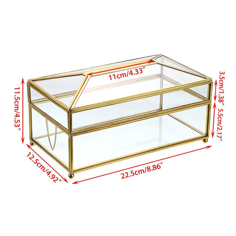 Clear Glass Tissue Holder 22.5x12.5x11.5cm Rectangular Sleek Durable Construction - Beautiful Gold Metal Frame Decorative Napkin Storage for Home Bathroom Wedding Venue - Image 5