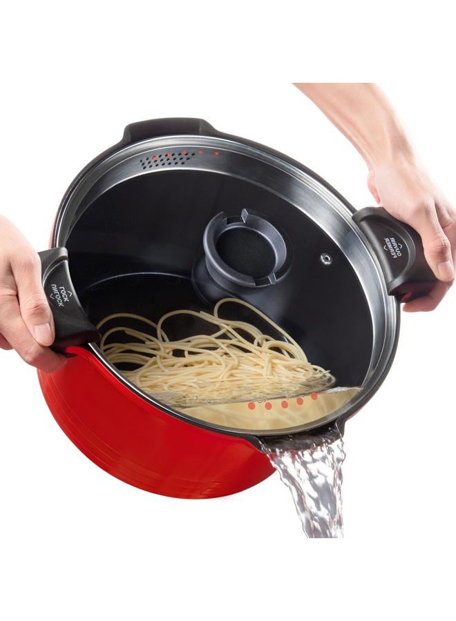 ACTIV CUISINE 8.5qt Pasta Pot with Strainer Lid, Cast Aluminum Stockpot Multipot, Nonstick Ceramic Coating make Cleanup easy with Tempered Glass Lid, Dishwasher Safe, Induction, Red - Image 1