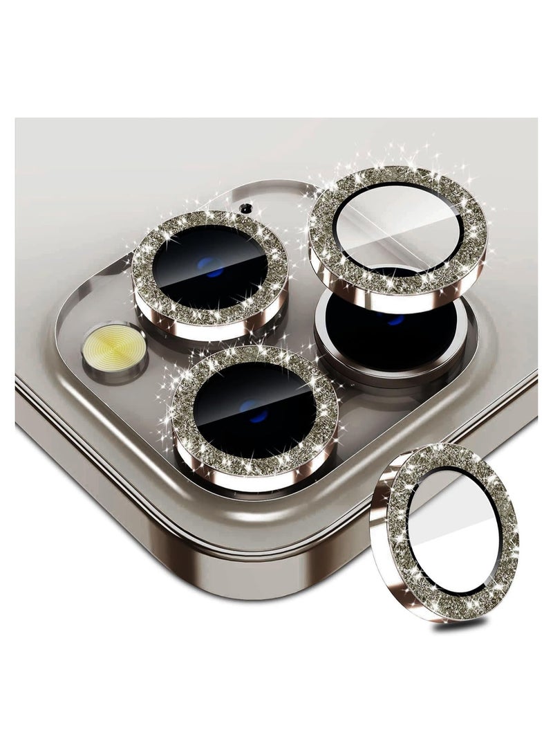 ELTRAZONE iPhone 15 Pro - iPhone 15 Pro Max Camera Lens Protector, 9H Tempered Glass Camera Cover Screen Protector Metal Individual Ring for iPhone 15 Pro 6.1 inch iPhone 15 Pro Max 6.7 inch[Glitter](Natural Ti - Image 1