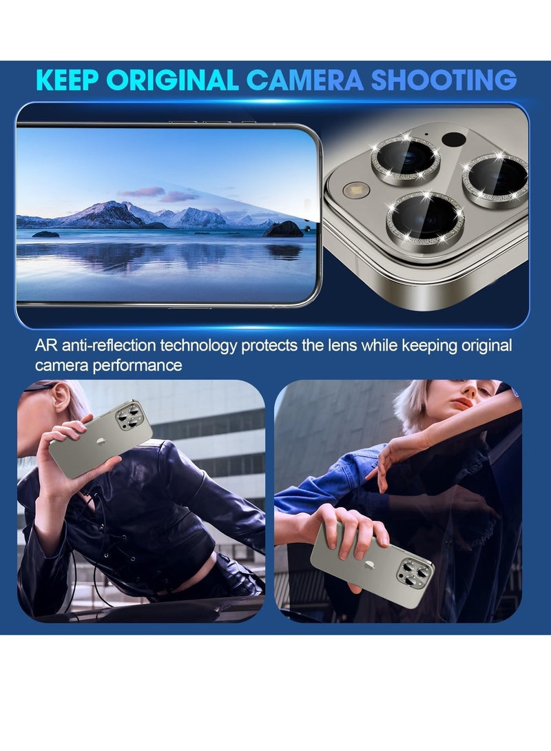 ELTRAZONE iPhone 15 Pro - iPhone 15 Pro Max Camera Lens Protector, 9H Tempered Glass Camera Cover Screen Protector Metal Individual Ring for iPhone 15 Pro 6.1 inch iPhone 15 Pro Max 6.7 inch[Glitter](Natural Ti - Image 3