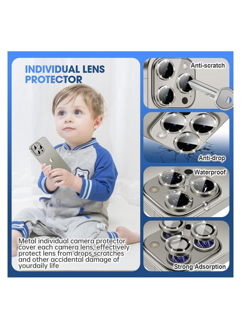 ELTRAZONE iPhone 15 Pro - iPhone 15 Pro Max Camera Lens Protector, 9H Tempered Glass Camera Cover Screen Protector Metal Individual Ring for iPhone 15 Pro 6.1 inch iPhone 15 Pro Max 6.7 inch[Glitter](Natural Ti - Image 2