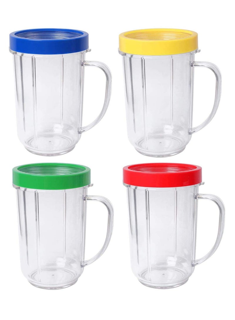 Barakah 16oz Bullet Cups Compatible with Magic Bullet Blender 250W MB-1001, Includes Colored Lip Rings, Pack of 4 - Image 1