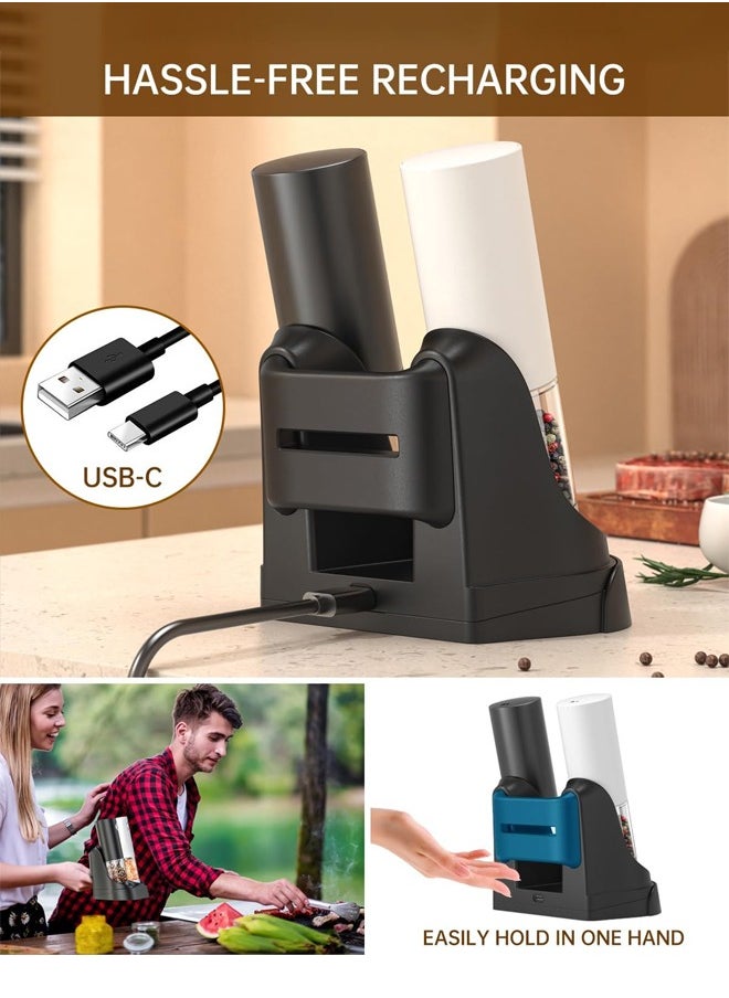 Bukela Electric Salt and Pepper Grinder Set Automatic Salt and Pepper Grinder Set with Charging Base and White LED Light, Adjustable Coarseness, USB Rechargeable, Washable Container  - Image 2