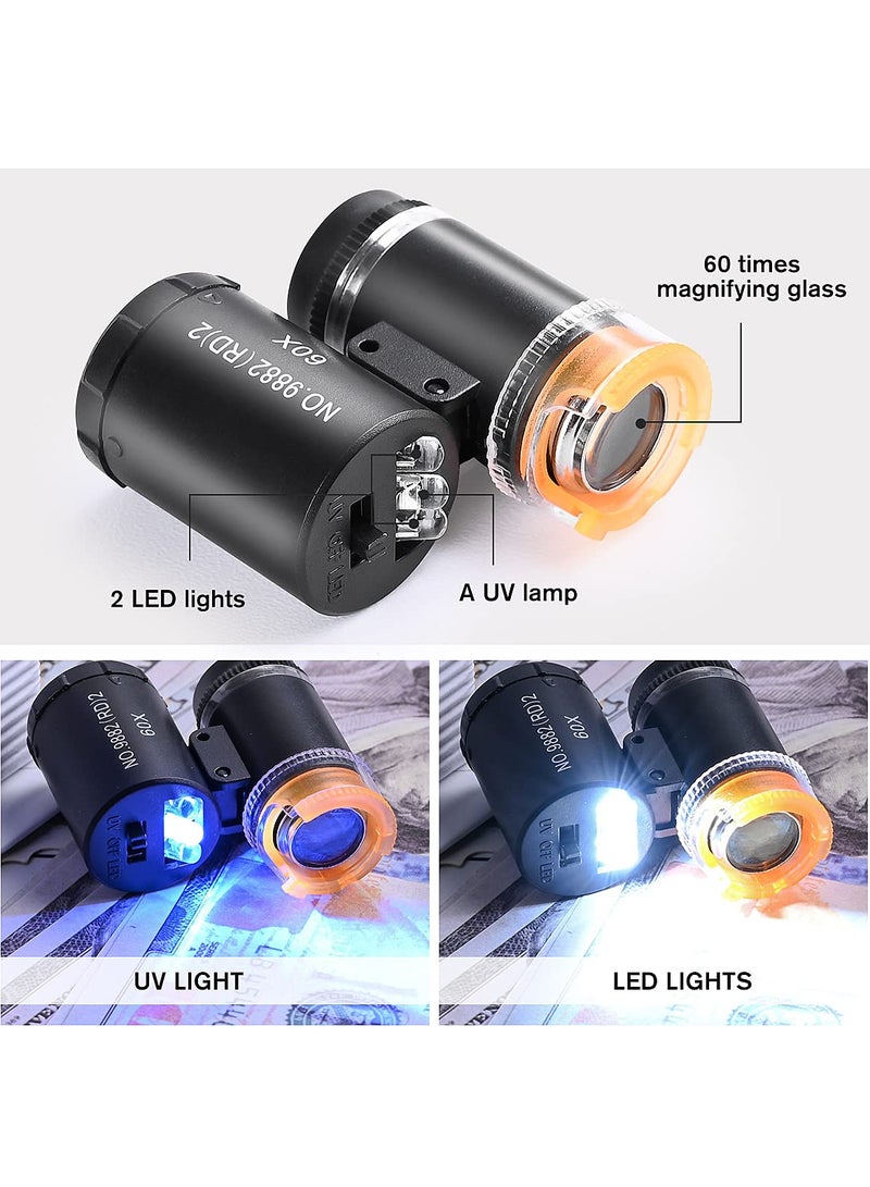 Magnifier, 2 Pieces 60X Mini Pocket Microscope, Jewelers Eye Loupe with 3 Light, Portable Magnifying Glass for Handcrafts Jewelry Diamond Gem Coins Currency  - Image 2