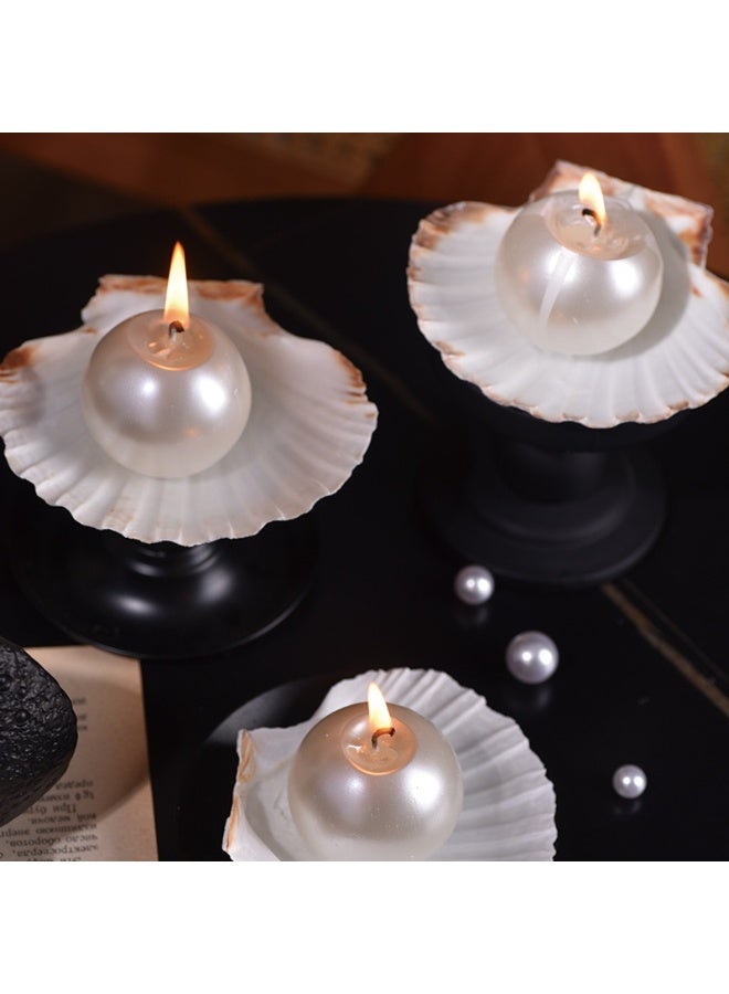 كيلا مجموعة شموع لؤلؤية طبيعية على شكل صدفة محارية - 3 قطع شموع شمعية على شكل لؤلؤة بسحر محيطي، مثالية لديكور المنزل، وحفلات الزفاف، وعيد الحب - هدية مميزة طويلة الأمد لها - Image 2