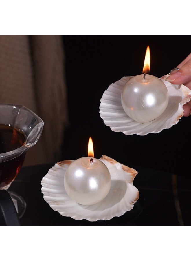 كيلا مجموعة شموع لؤلؤية طبيعية على شكل صدفة محارية - 3 قطع شموع شمعية على شكل لؤلؤة بسحر محيطي، مثالية لديكور المنزل، وحفلات الزفاف، وعيد الحب - هدية مميزة طويلة الأمد لها - Image 3