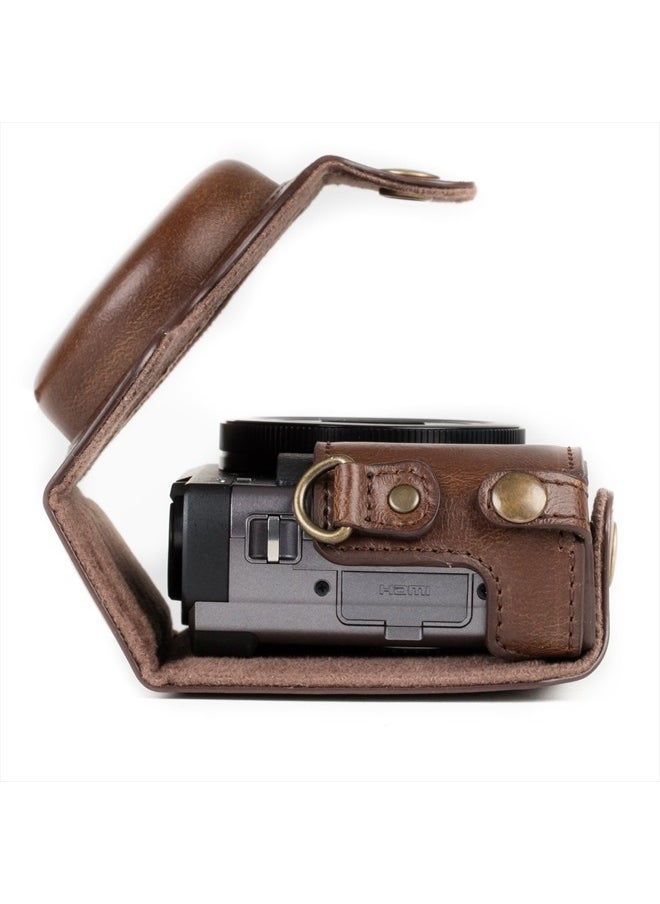 MegaGear - MG1259 Ever Ready Leather Camera Case compatible with Panasonic Lumix DC-ZS80, DC-ZS70, DC-TZ95, DC-TZ90 - Dark Brown - Image 1
