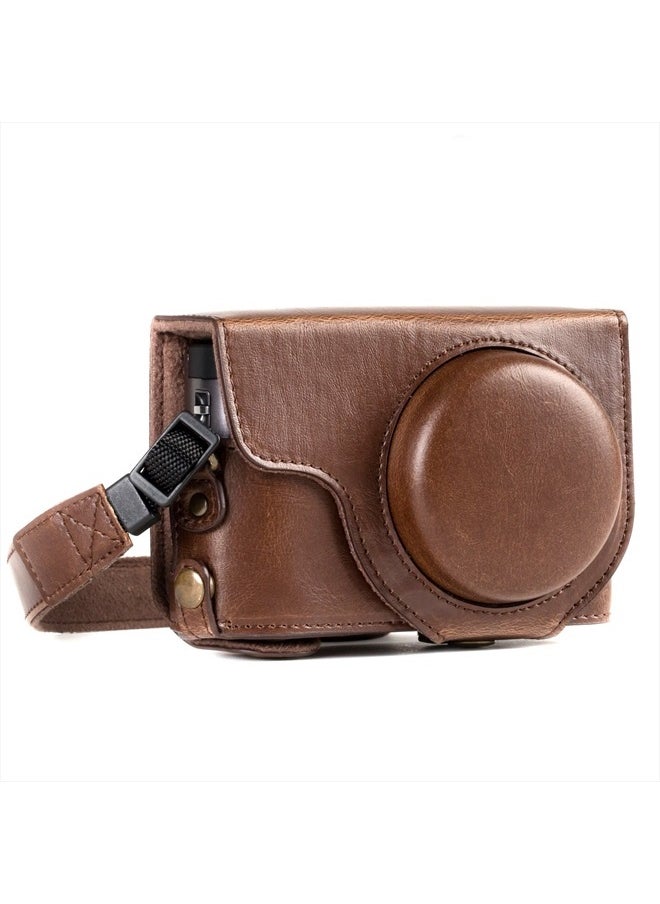 MegaGear - MG1259 Ever Ready Leather Camera Case compatible with Panasonic Lumix DC-ZS80, DC-ZS70, DC-TZ95, DC-TZ90 - Dark Brown - Image 1