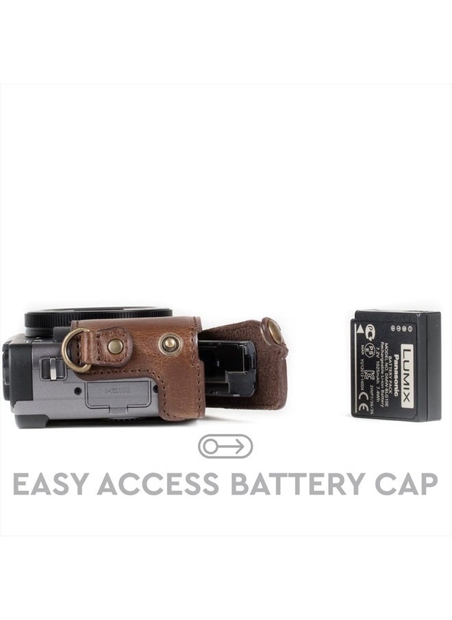 MegaGear - MG1259 Ever Ready Leather Camera Case compatible with Panasonic Lumix DC-ZS80, DC-ZS70, DC-TZ95, DC-TZ90 - Dark Brown - Image 1