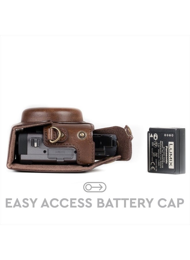 MegaGear - MG1259 Ever Ready Leather Camera Case compatible with Panasonic Lumix DC-ZS80, DC-ZS70, DC-TZ95, DC-TZ90 - Dark Brown - Image 1