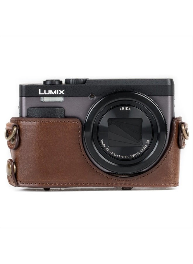 MegaGear - MG1259 Ever Ready Leather Camera Case compatible with Panasonic Lumix DC-ZS80, DC-ZS70, DC-TZ95, DC-TZ90 - Dark Brown - Image 1