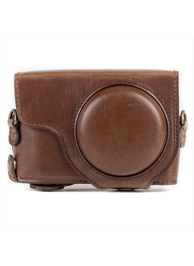 MegaGear - MG1259 Ever Ready Leather Camera Case compatible with Panasonic Lumix DC-ZS80, DC-ZS70, DC-TZ95, DC-TZ90 - Dark Brown - Image 1