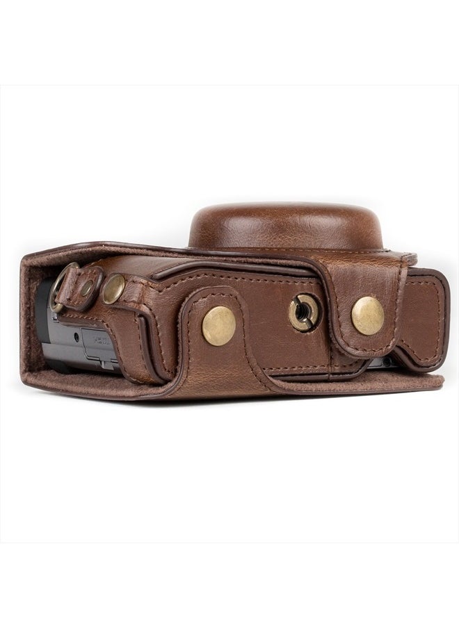 MegaGear - MG1259 Ever Ready Leather Camera Case compatible with Panasonic Lumix DC-ZS80, DC-ZS70, DC-TZ95, DC-TZ90 - Dark Brown - Image 1