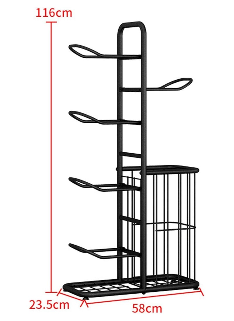 AIWANTO Multifunctional Sports Storage Rack Basketball Soccer Volleyball Badminton Racket Cricket Football Indoor Home Simple Design Black 116 CM  - Image 5