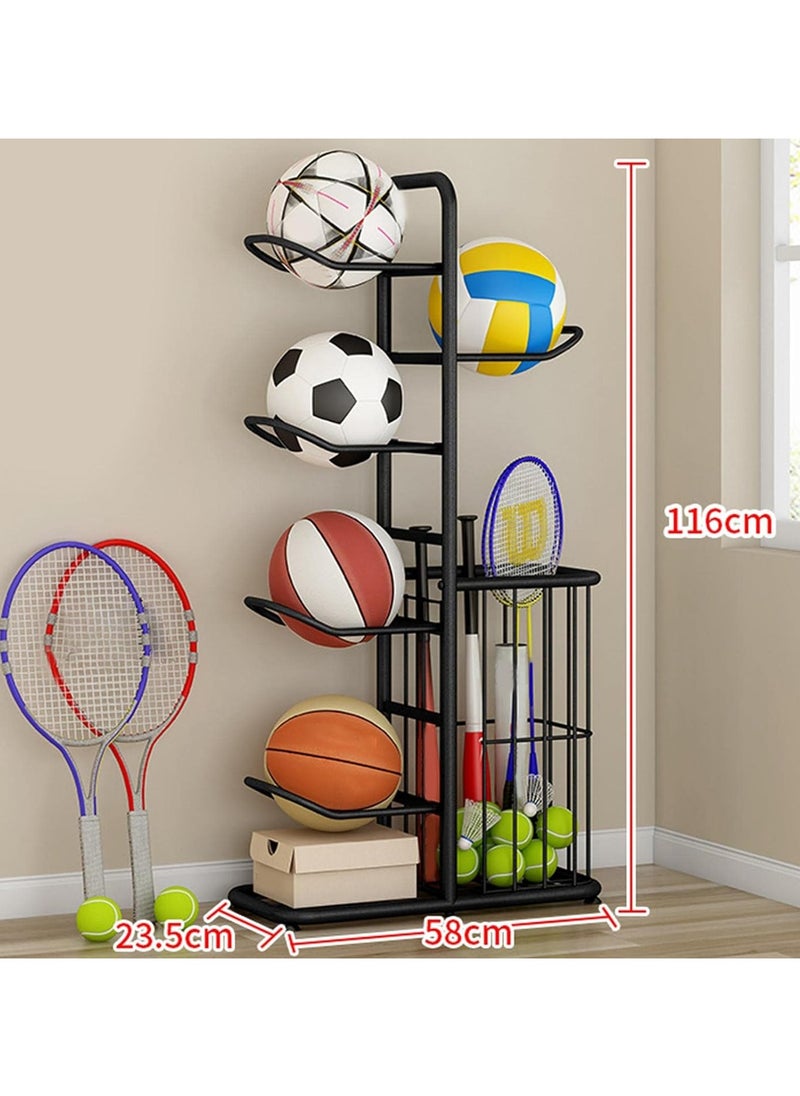 AIWANTO Multifunctional Sports Storage Rack Basketball Soccer Volleyball Badminton Racket Cricket Football Indoor Home Simple Design Black 116 CM  - Image 4