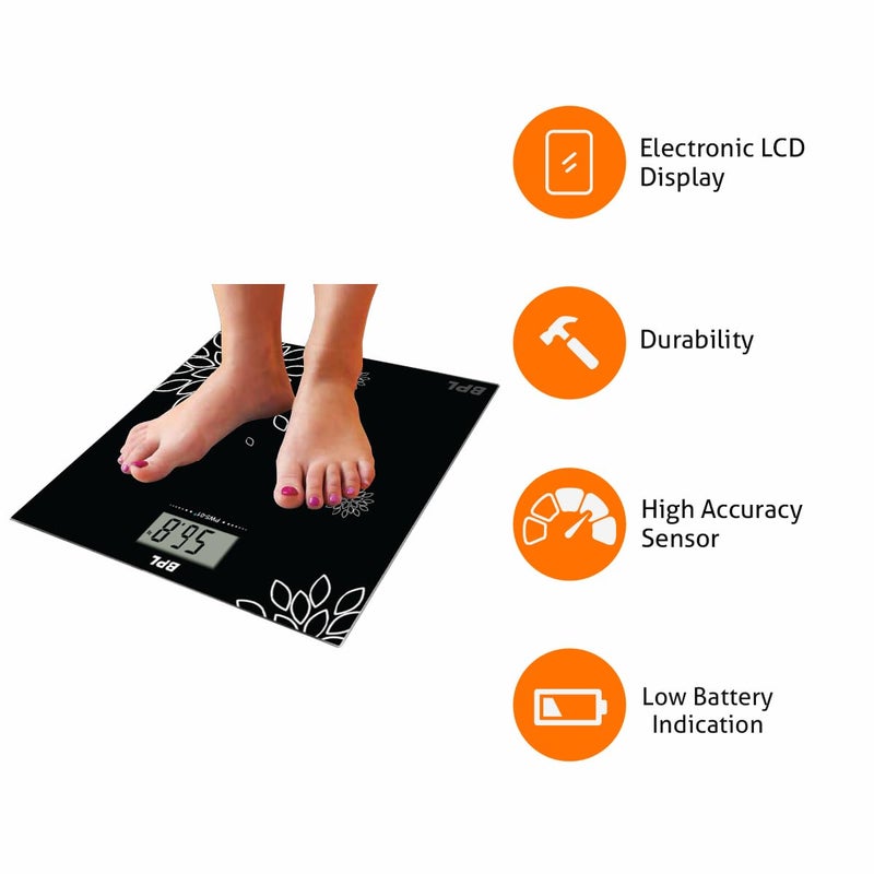 BPl Medical Technologies PWS-01+ Personal Weighing Scale for Highly Accurate Digital Bathroom Body Scale, Precisely Measures Weight Up to 180Kg - Black - Image 2