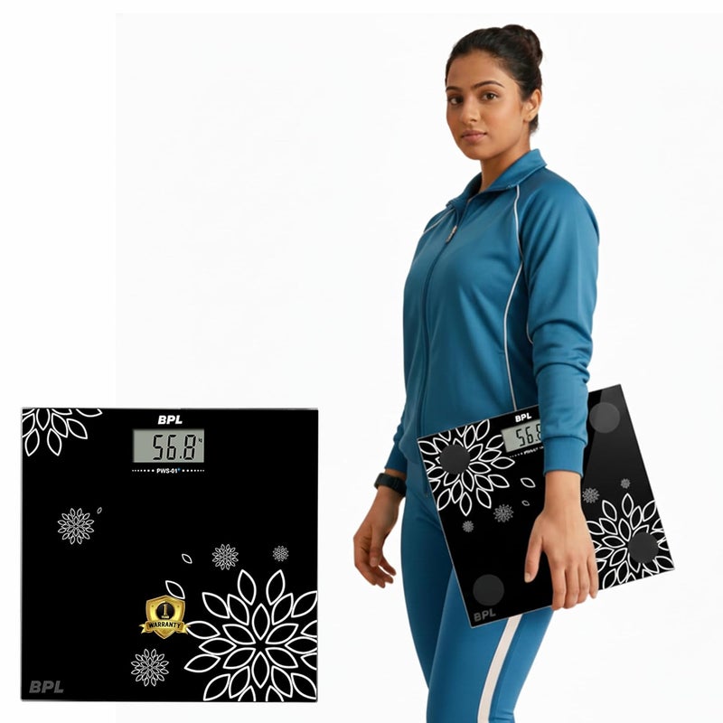 BPl Medical Technologies PWS-01+ Personal Weighing Scale for Highly Accurate Digital Bathroom Body Scale, Precisely Measures Weight Up to 180Kg - Black - Image 1