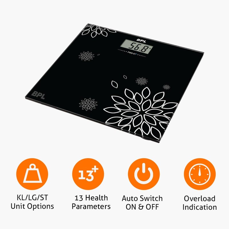 BPl Medical Technologies PWS-01+ Personal Weighing Scale for Highly Accurate Digital Bathroom Body Scale, Precisely Measures Weight Up to 180Kg - Black - Image 3