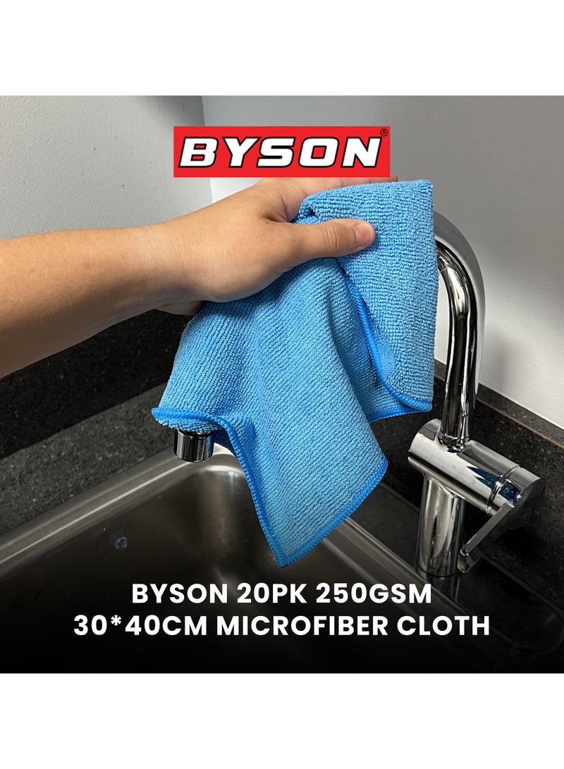 BYSON Premium 20PK Microfiber Cloths 250GSM - Ultra Soft 30x40CM Reusable Towels for Streak Free Cleaning, Car Detailing, Glass, Home, and Office - Lint Free & Durable Design - Image 4