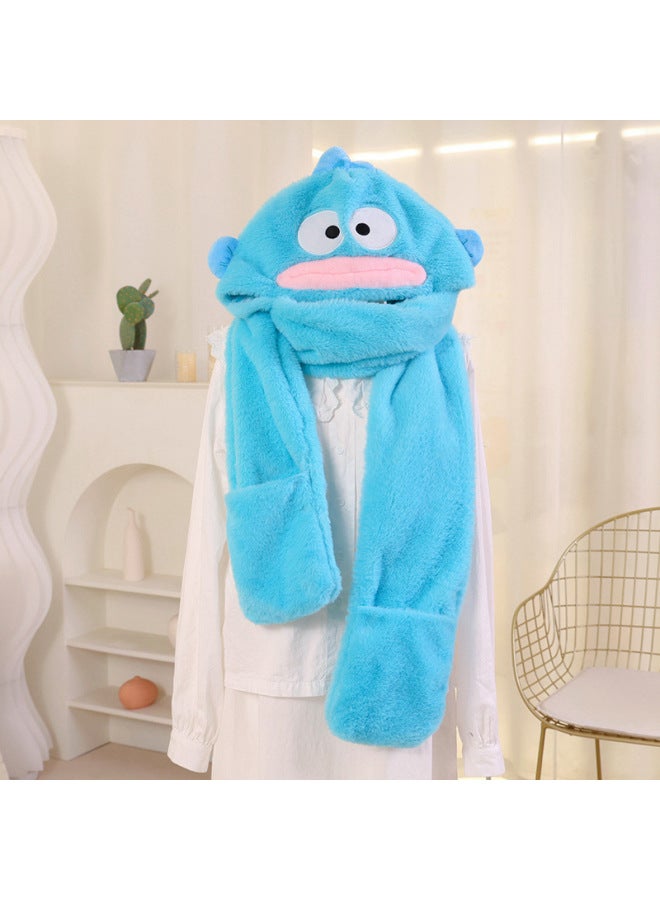 Kapi Bala Hat And Scarf Integrated Women's Winter Plush Cute Neck Cycling Cold-proof Thickened Warm Three-piece Set-Color:Sky Blue-Specifications:0.25  - Image 1