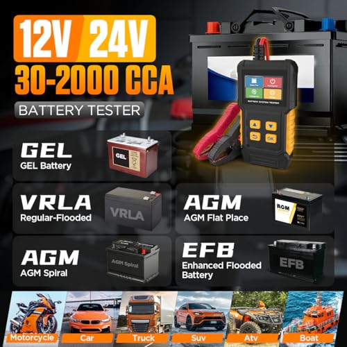 YUANRI Car Battery Tester 12V 24V Automotive Battery Load Tester 30-2000 CCA, Auto Alternator Tester Charging Cranking System Testing for Car Truck Motorcycle ATV SUV Boat - Image 2