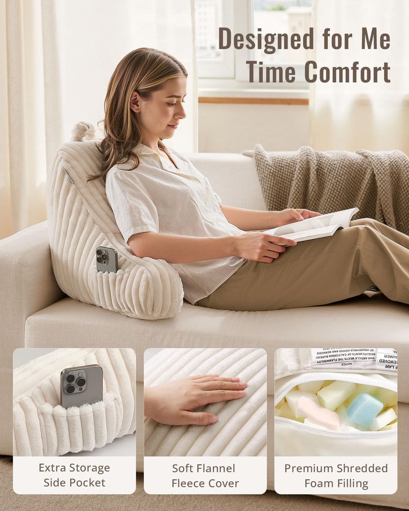 Blissful Diary Reading Pillow for Sitting in Bed, Flannel Back Pillow Bed Sitting Up for Adult & Children, Backrest Cushion for Sit Up in Couch or Floor, Dorm Essentials, Cream White - Image 3